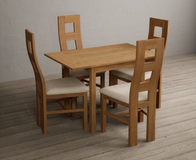 Extending York 70cm Solid Oak Drop Leaf Dining Table with 2 Light Grey Natural Chairs