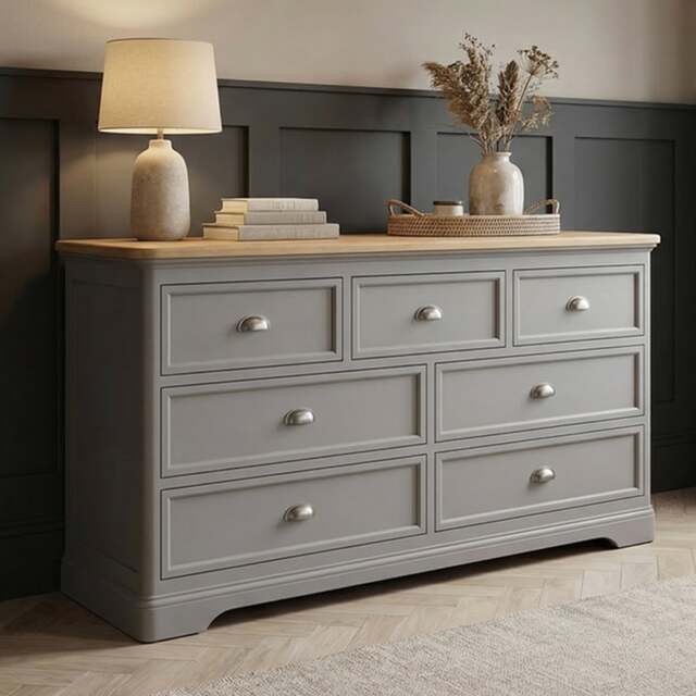 Felton Oak and Light Grey Painted Wide Chest Of Drawers