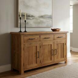 Rustic Solid Oak Large Sideboard - 3 Doors, 3 Dovetail Drawers