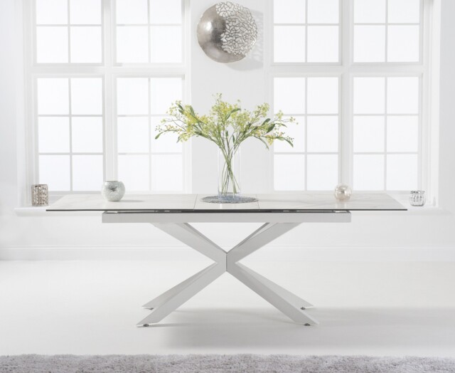 Extending Boston 180cm White Ceramic Dining Table with White Leg