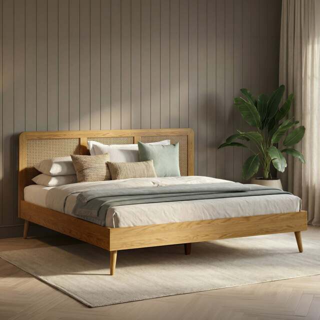 Oak Rattan Super King Size Bed