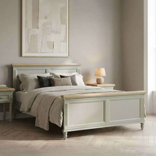 Francis Oak and Soft Green Painted Double Bed