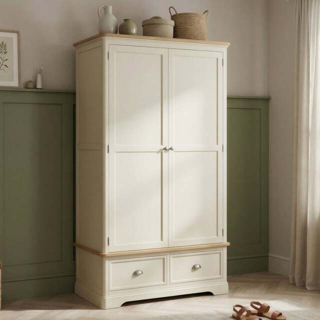Madley Oak and Cream Painted Double Wardrobe