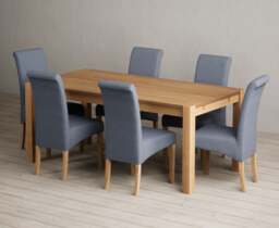 Thetford 180cm Solid Oak Dining Table with 6 Blue Scroll Back Chairs