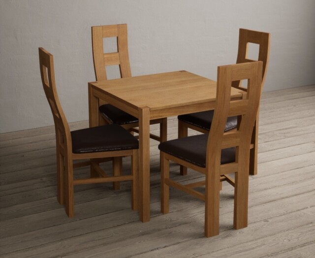 York 80cm Solid Oak Dining Table with 2 Charcoal Grey Natural Chairs