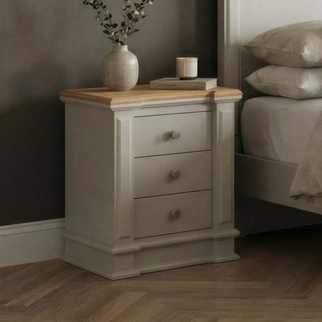 Lawson Oak and Soft White Painted 3 Drawer Bedside Chest