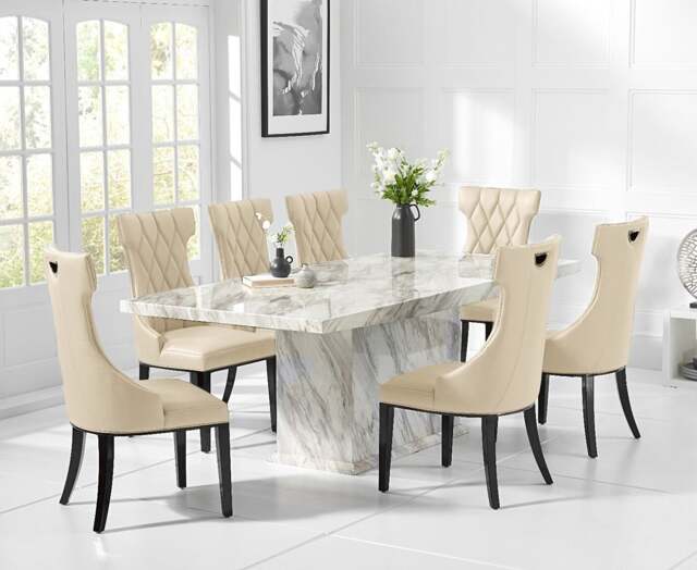 Marino 220cm Marble Dining Table with 10 Cream Sophia Chairs