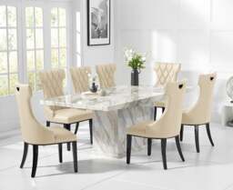 Marino 220cm Marble Dining Table with 10 Cream Sophia Chairs
