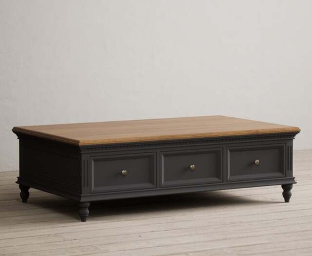 Francis Oak and Charcoal Grey Painted 6 Drawer Extra Large Coffee Table