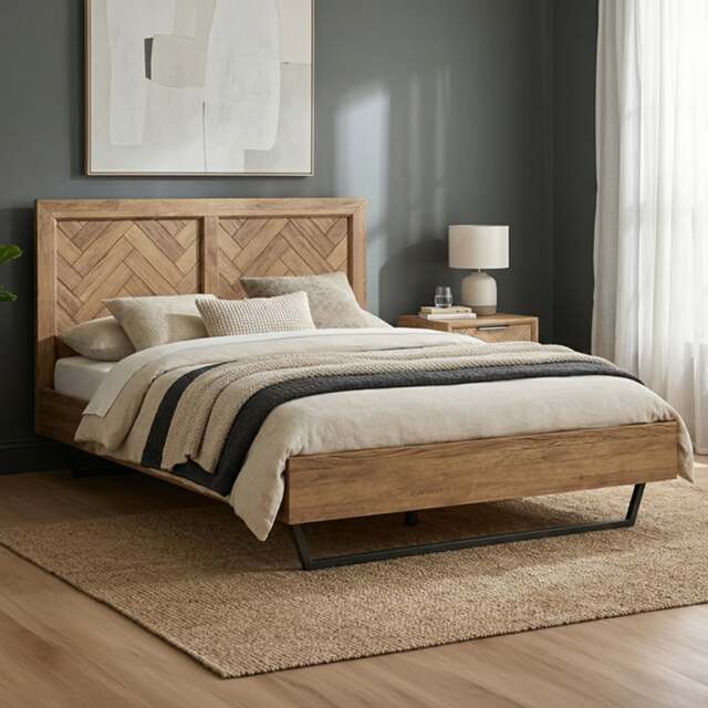 Herringbone Solid Oak Double Bed