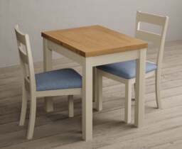 Extending Hadleigh Oak and Cream Painted Dining Table with 4 Linen Kendal Chairs