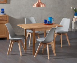 Extending York 70cm Solid Oak Drop Leaf Dining Table with 2 Light Grey Orson Chairs