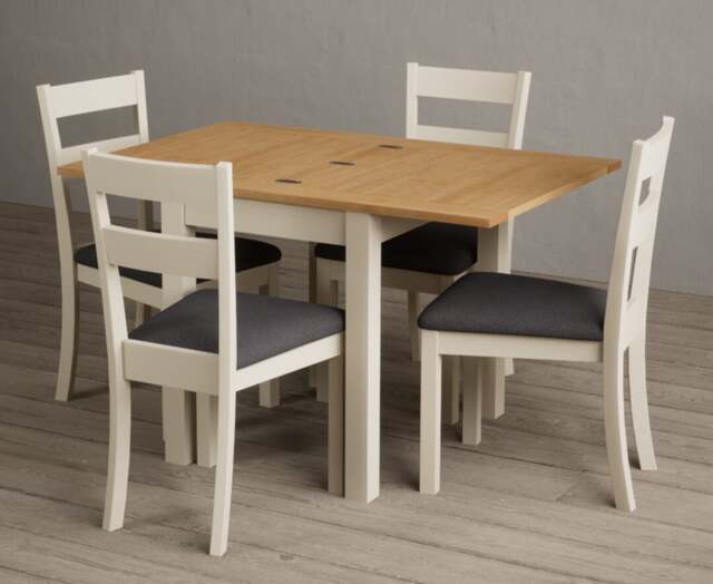 Extending Hadleigh Oak and Cream Painted Dining Table with 2 Charcoal Grey Kendal Chairs