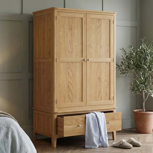 Solid Oak Double Wardrobe with Hanging Rail