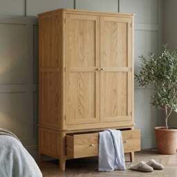 Solid Oak Double Wardrobe with Hanging Rail