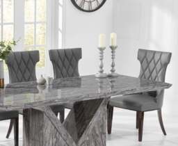 Milan 220cm Grey Marble Dining Table with 12 Grey Sophia Chairs