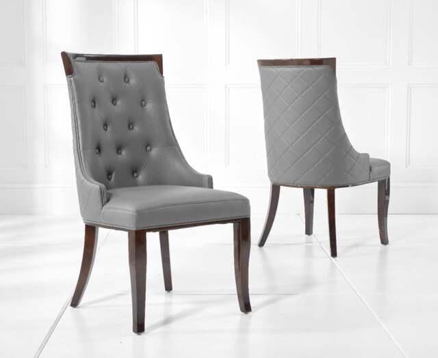 Carvelle 200cm Brown Pedestal Marble Dining Table with 12 Grey Francesca Chairs