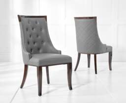 Carvelle 200cm Brown Pedestal Marble Dining Table with 12 Grey Francesca Chairs