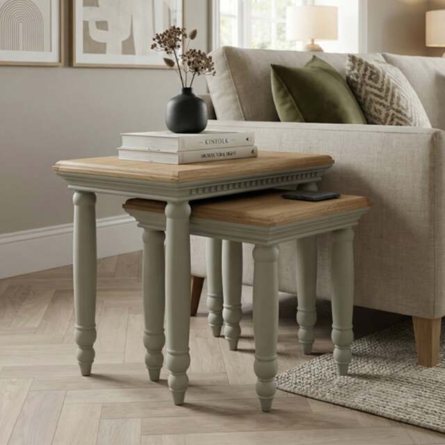 Francis Oak and Soft Green Painted Nest Of Tables