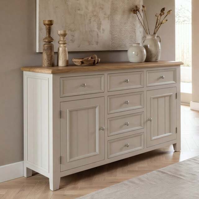 Weymouth Oak and Soft White Painted Large Sideboard