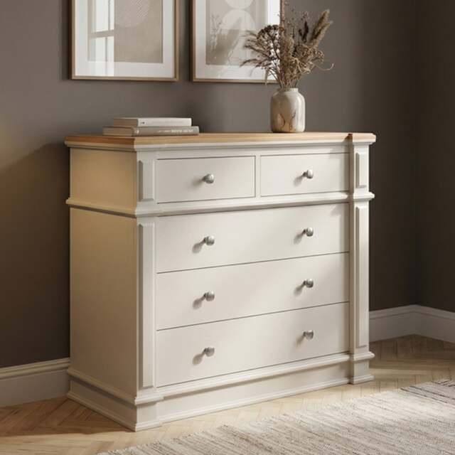 Lawson Oak and Soft White Painted 2 Over 3 Chest of Drawers