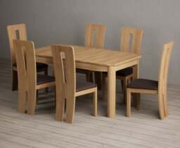 Extending Somerton 160cm Solid Oak Dining Table with 6 Brown Lucca Chairs