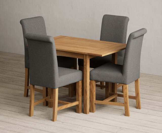 Extending York 70cm Solid Oak Drop Leaf Dining Table with 4 Charcoal Grey Braced Chairs