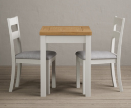Extending Hadleigh Oak and Signal White Painted Dining Table with 2 Light Grey Kendal Chairs