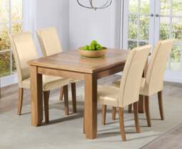 Extending Yateley 130cm Solid Oak Dining Table with 4 Cream Olivia Chairs
