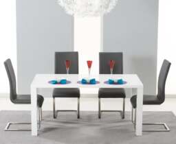 Seattle 160cm White High Gloss Dining Table with 6 Grey Austin Chairs