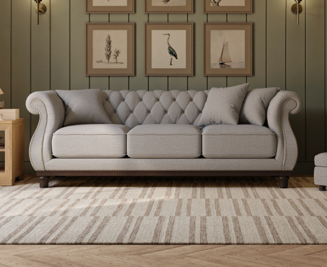 Harrow Chesterfield Grey Linen Fabric 3 Seater Sofa