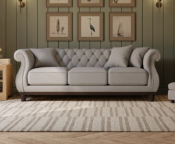 Harrow Chesterfield Grey Linen Fabric 3 Seater Sofa