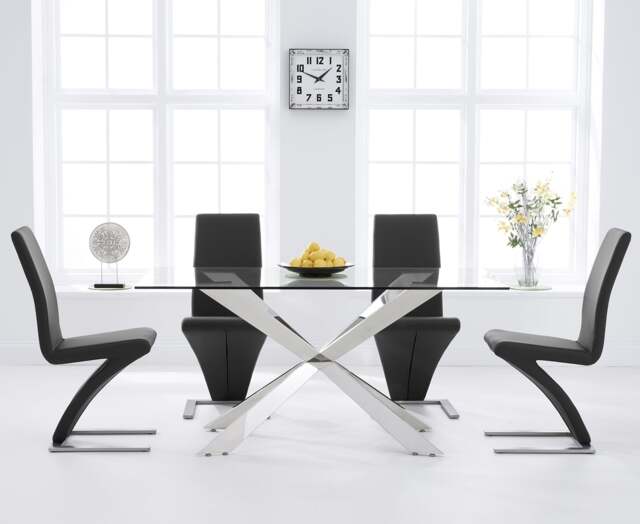 Canova 160cm Glass Dining Table with 4 Black Aldo Chairs