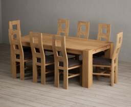 Sheringham 200cm Solid Oak Dining Table with 8 Brown Natural Chairs
