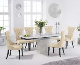 Extending Savona 160cm White Ceramic Dining Table with 6 Cream Sophia Chairs