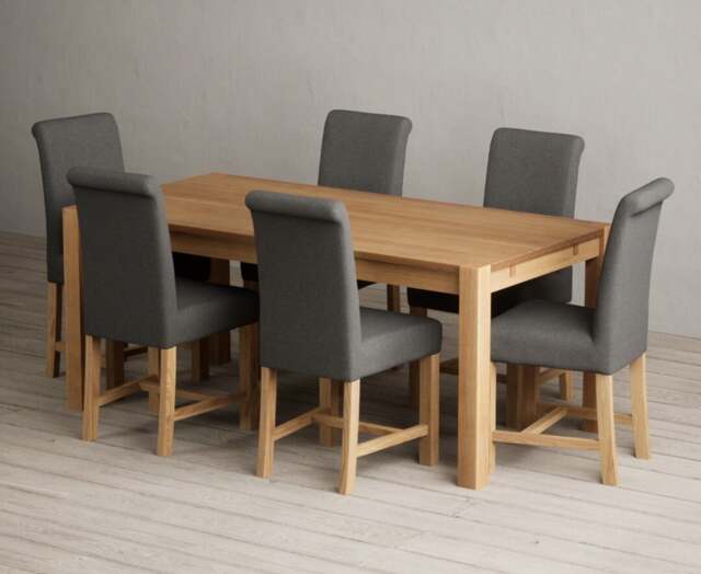 Thetford 180cm Oak Dining Table with 6 Blue Braced Chairs