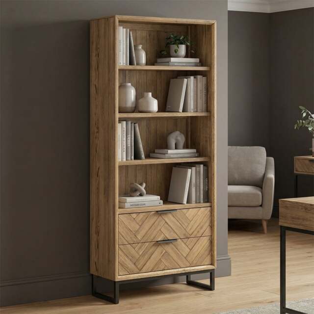 Herringbone Solid Oak Tall Bookcase