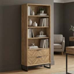 Herringbone Solid Oak Tall Bookcase