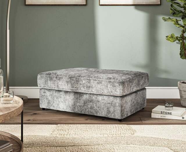 Naples Grey Velvet Footstool
