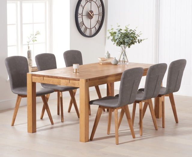 Thetford 150cm Oak Dining Table with 4 Grey Ruben Chairs