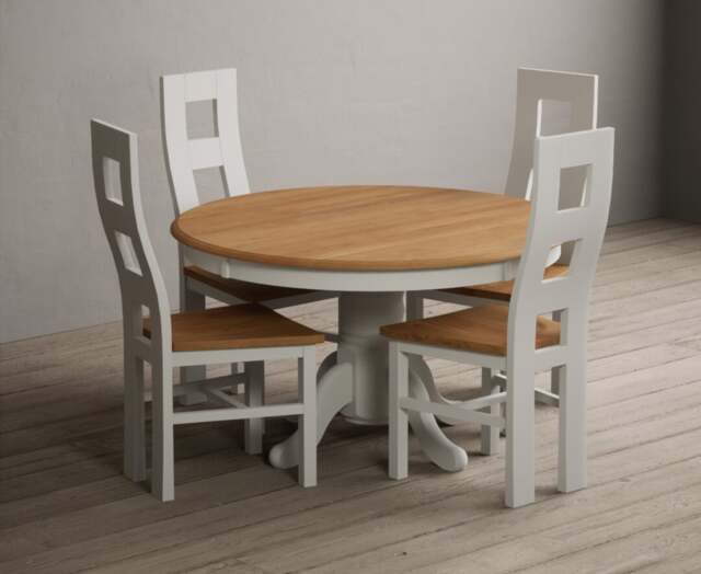 Hertford 120cm Fixed Top Oak and Signal White Painted Dining Table with 4 Oak Natural Chairs
