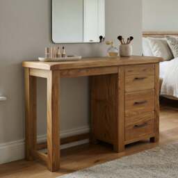 Rustic Solid Oak 3 Drawer Dressing Table - Dovetail Drawers