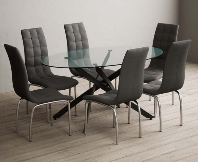 Bernini 165cm Black Leg Oval Glass Dining Table with 4 Black Enzo Chairs