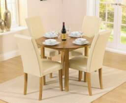 York 90cm Solid Oak Drop Leaf Extending Dining Table with 4 Cream Olivia Chairs