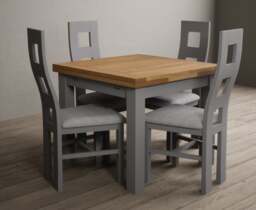 Extending Buxton 90cm Oak and Light Grey Dining Table with 6 Linen Painted Chairs