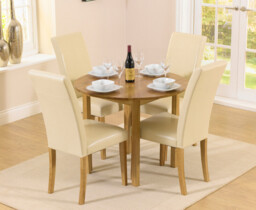 Extending York 90cm Solid Oak Drop Leaf Dining Table with 4 Cream Olivia Chairs