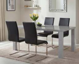 Seattle 160cm Light Grey High Gloss Dining Table with 4 Black Austin Chairs