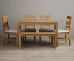 York 120cm Solid Oak Dining Table with 2 Brown York Chairs with 1 Oak Bench