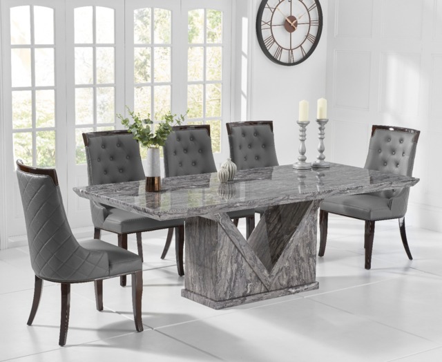 Milan 180cm Grey Marble Dining Table with 6 Grey Francesca Chairs