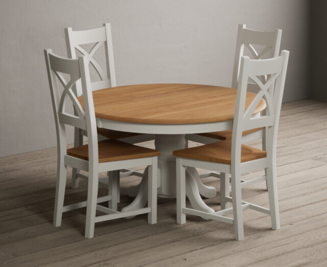 Hertford 120cm Fixed Top Oak and Signal White Painted Dining Table with 4 Oak Painted Chairs